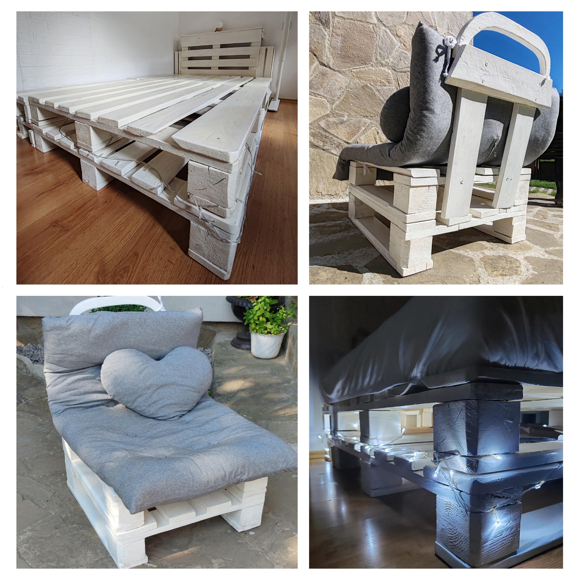 Nábytek z palet - dřevěná postel a zahradní křeslo v krásné bílé barvě na dřevo