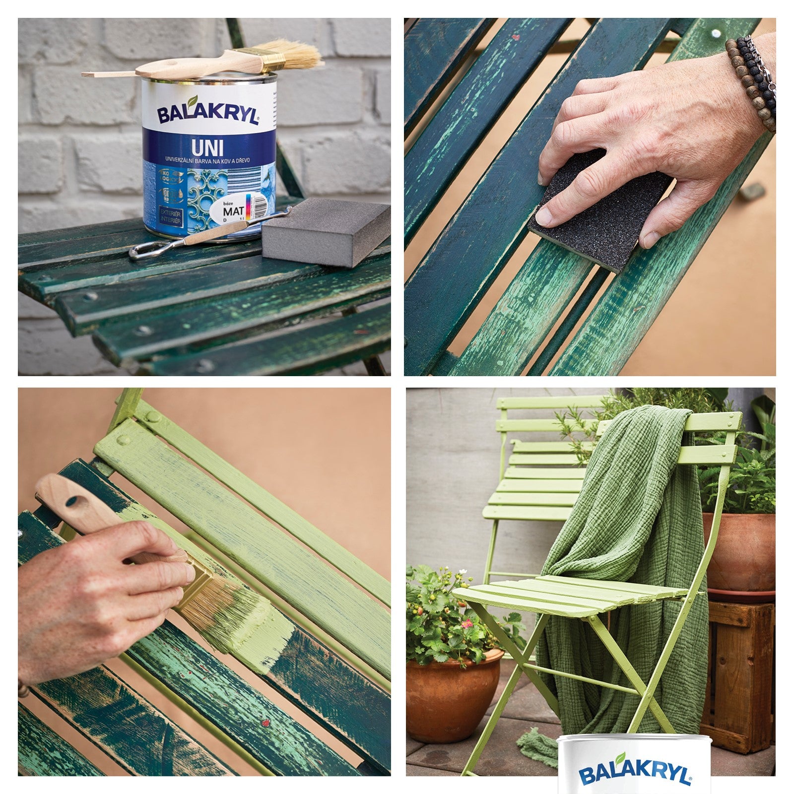 BALAKRYL UNI MAT vodou ředitelná rychleschnoucí univerzální barva na kov a dřevo_použití