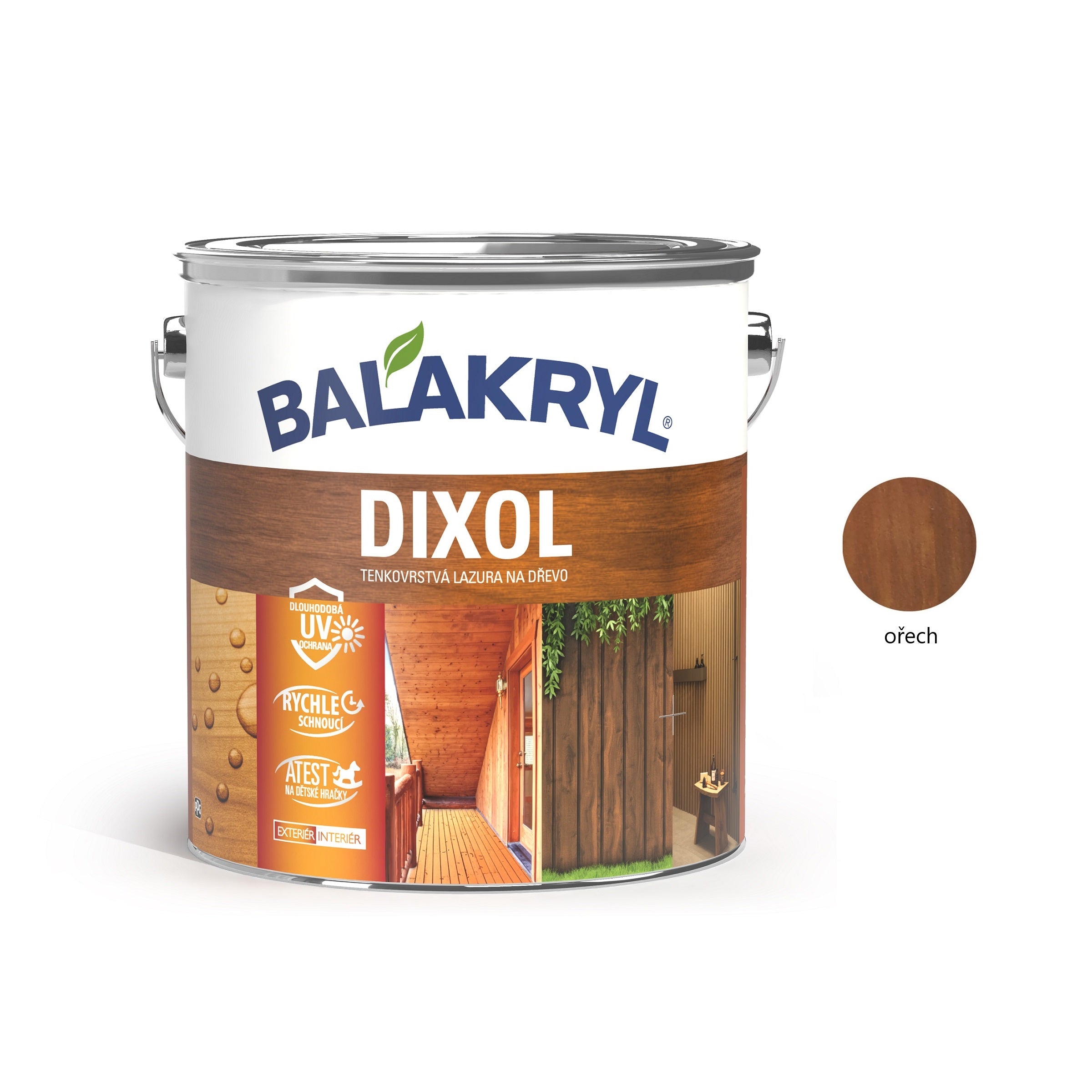 BALAKRYL DIXOL vodou ředitelná tenkovrstvá lazura na dřevo ořech 2,5 kg