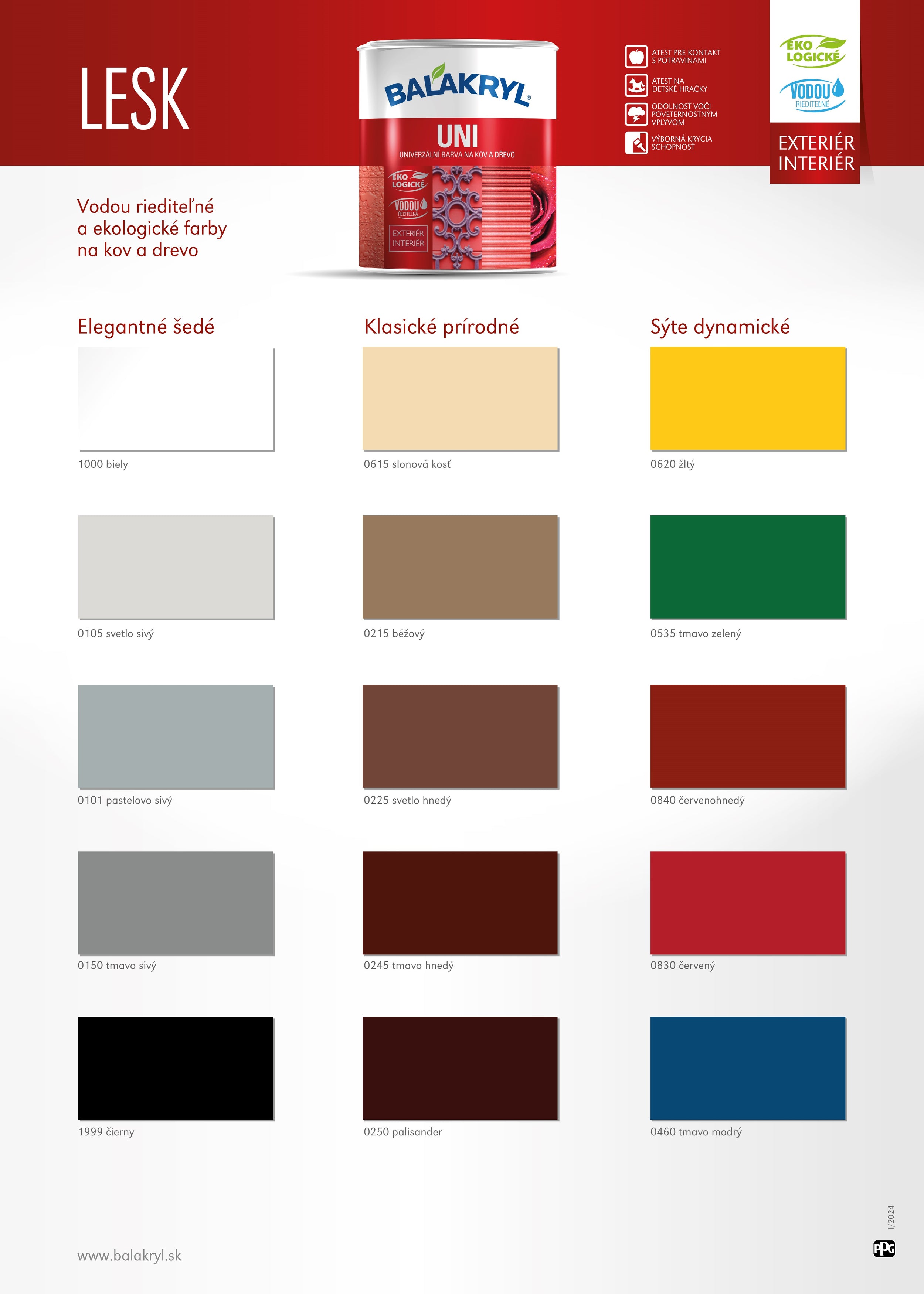 BALAKRYL UNI LESK vodou ředitelná rychleschnoucí univerzální barva na kov a dřevo