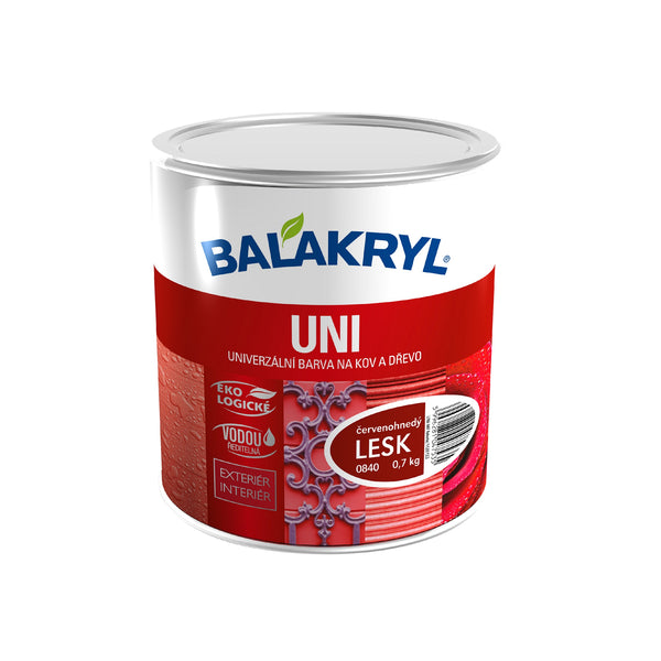 BALAKRYL UNI LESK vodou ředitelná rychleschnoucí univerzální barva na kov a dřevo červenohnědá 0,7 kg