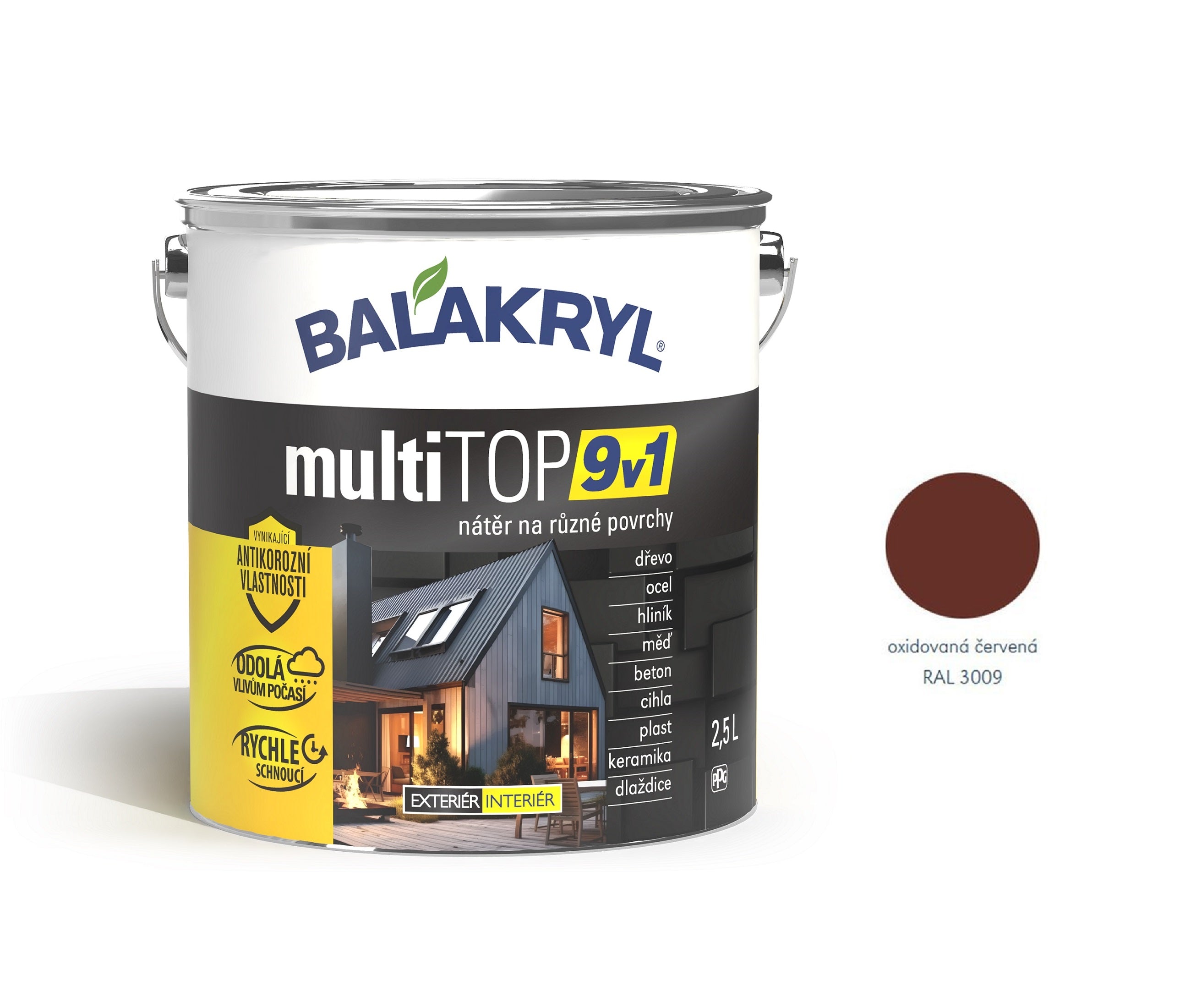 BALAKRYL multiTOP 9v1 matná antikorozní akrylátová barva pro různé povrchy oxidovaná červená 2,5 l