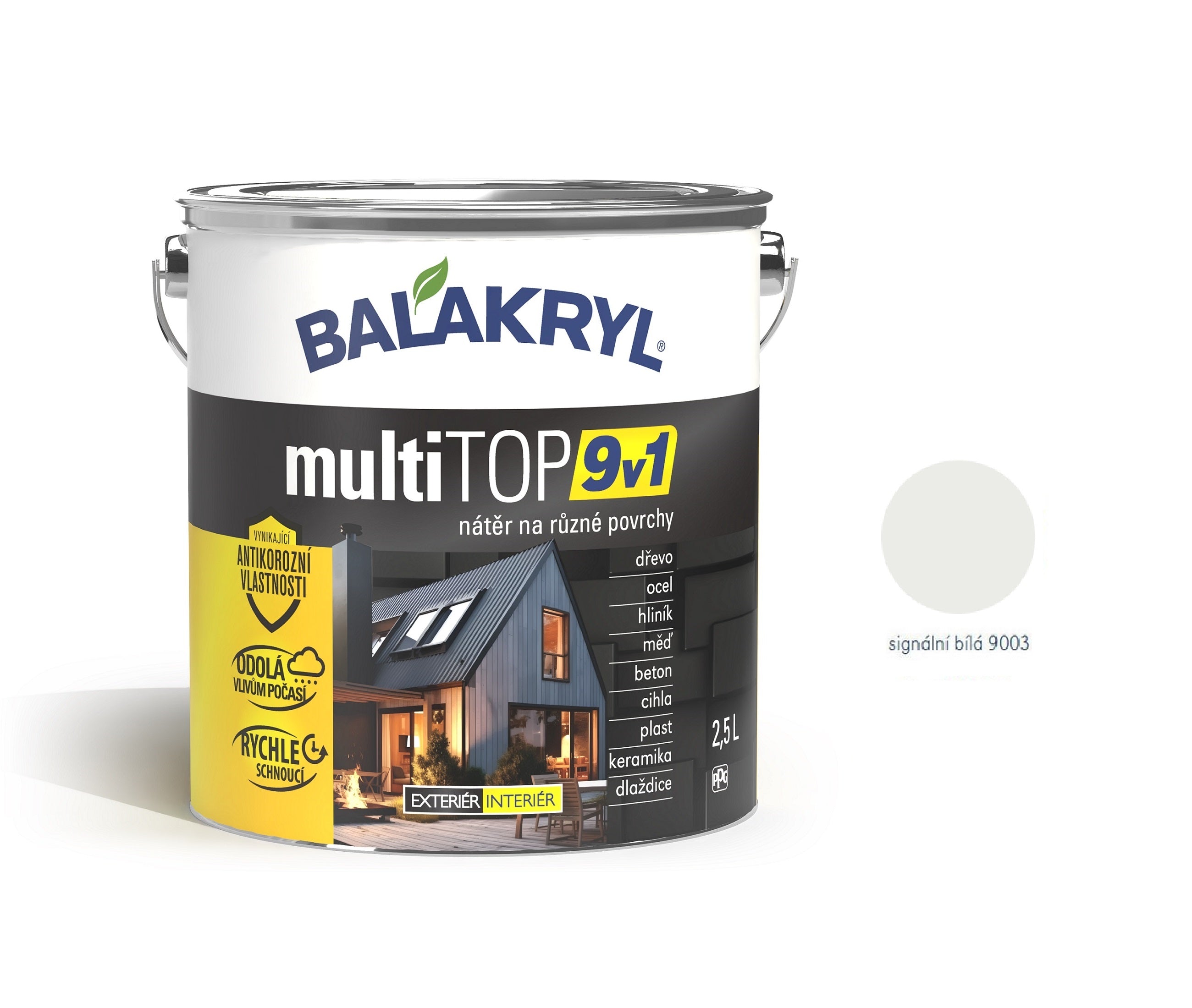 BALAKRYL multiTOP 9v1 matná antikorozní akrylátová barva pro různé povrchy signální bílá 2,5 l