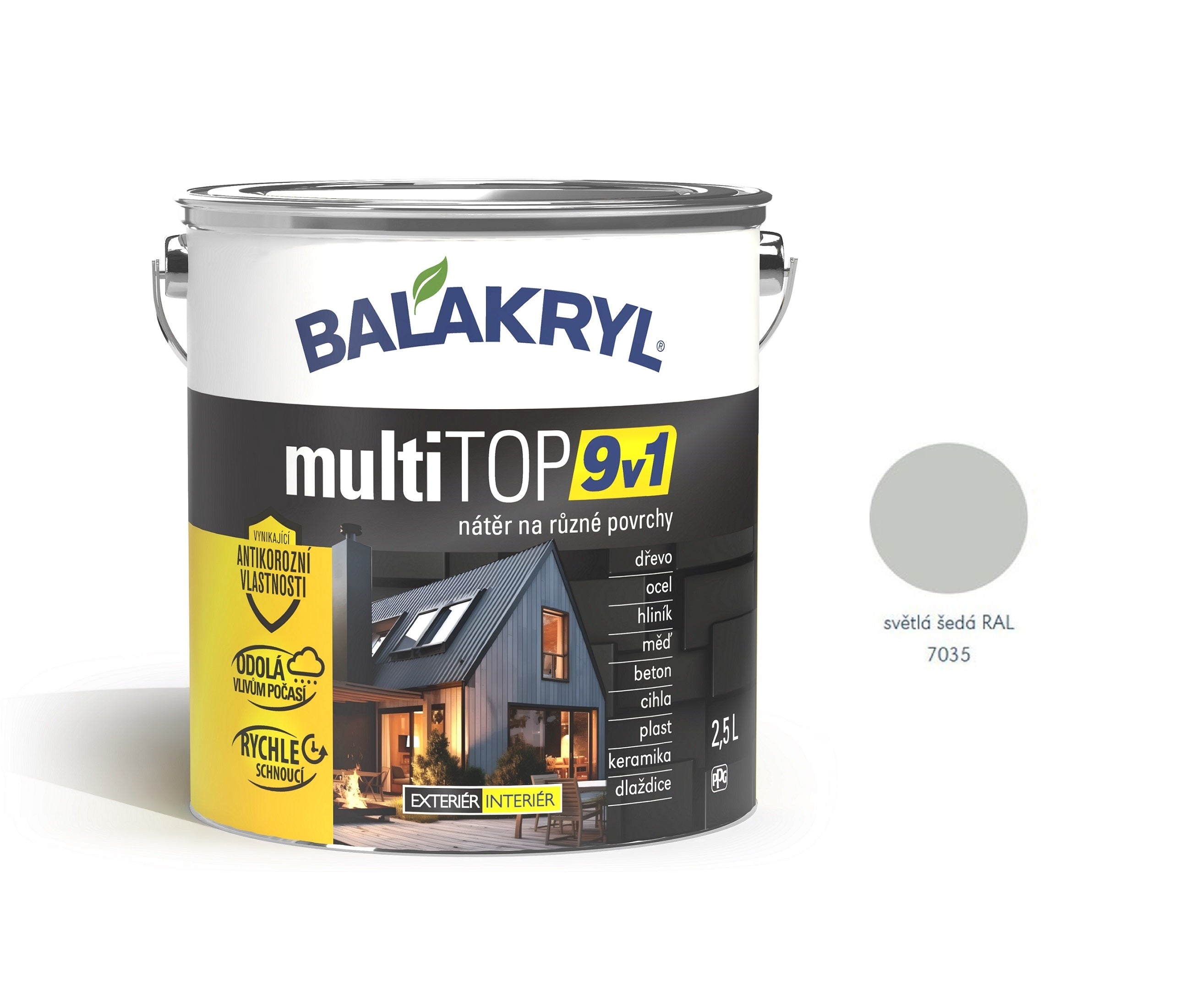 BALAKRYL multiTOP 9v1 matná antikorozní akrylátová barva pro různé povrchy světlá šedá 2,5 l