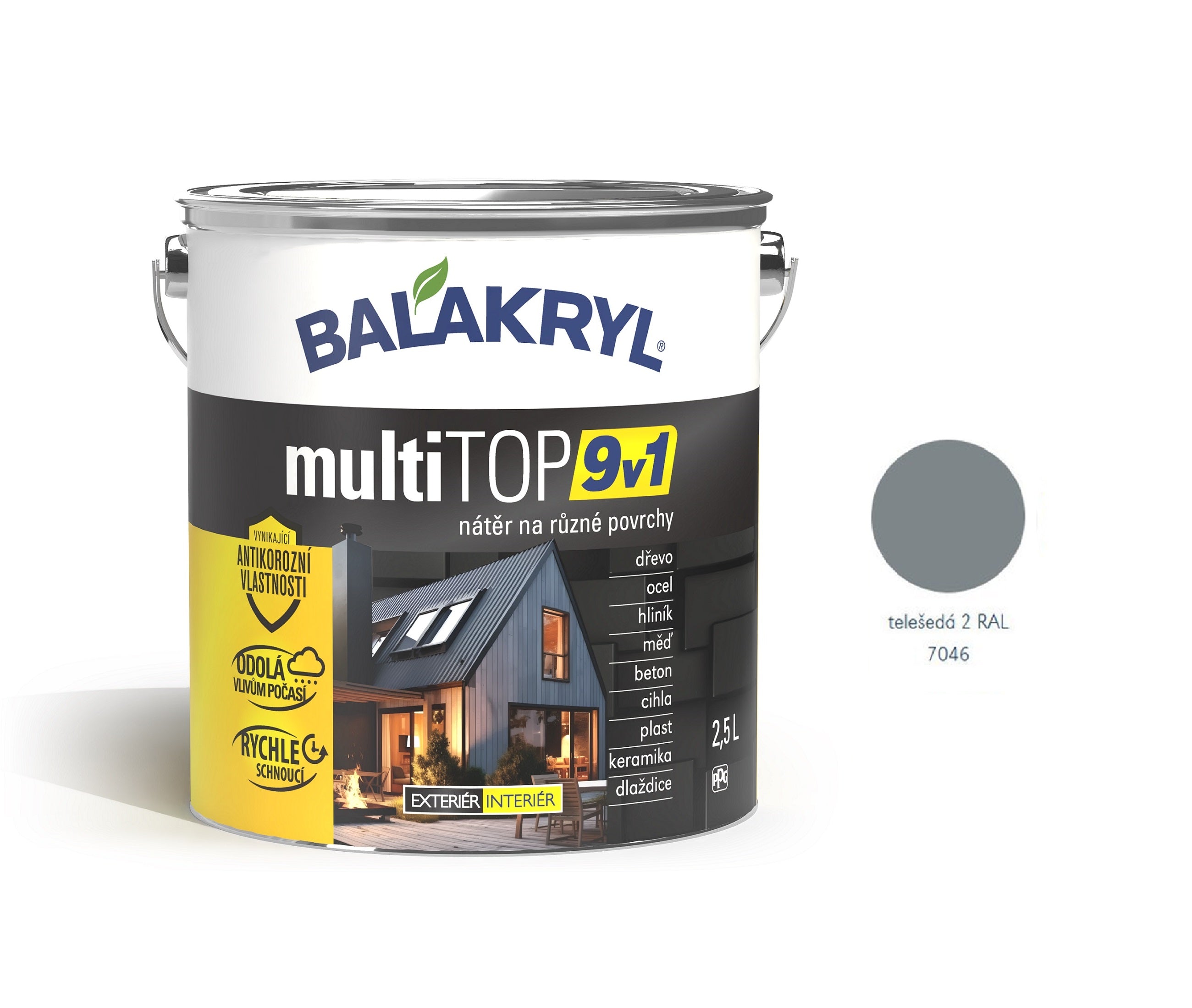 BALAKRYL multiTOP 9v1 matná antikorozní akrylátová barva pro různé povrchy telešedá 2,5 l