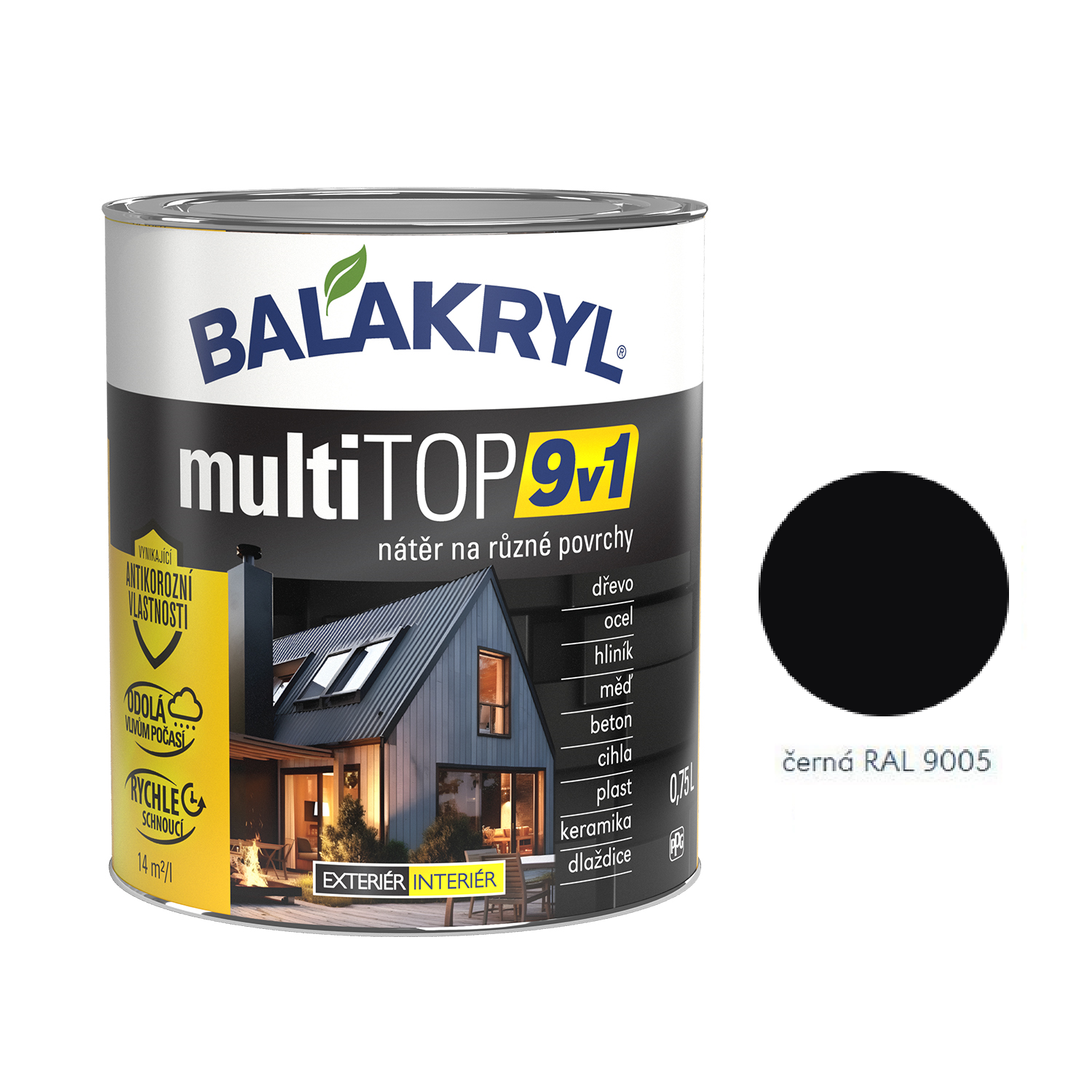 BALAKRYL multiTOP 9v1 matná antikorozní akrylátová barva pro různé povrchy - černá