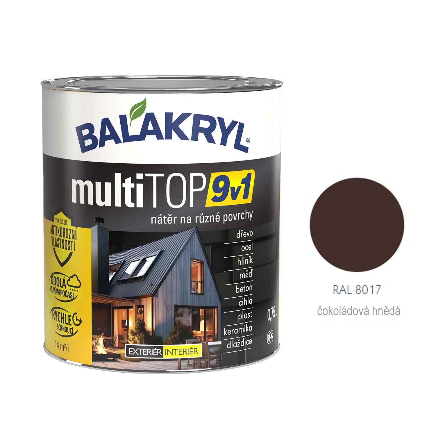BALAKRYL multiTOP 9v1 matná antikorozní akrylátová barva pro různé povrchy - čokoládová hnědá