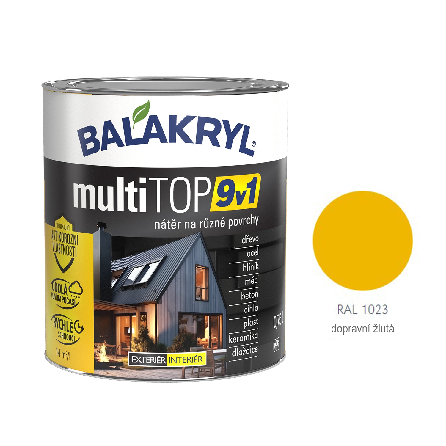 BALAKRYL multiTOP 9v1 matná antikorozní akrylátová barva pro různé povrchy - dopravní žlutá