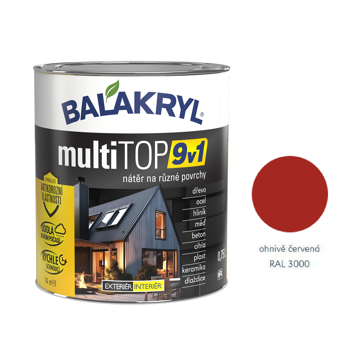 BALAKRYL multiTOP 9v1 matná antikorozní akrylátová barva pro různé povrchy - ohnivě červená