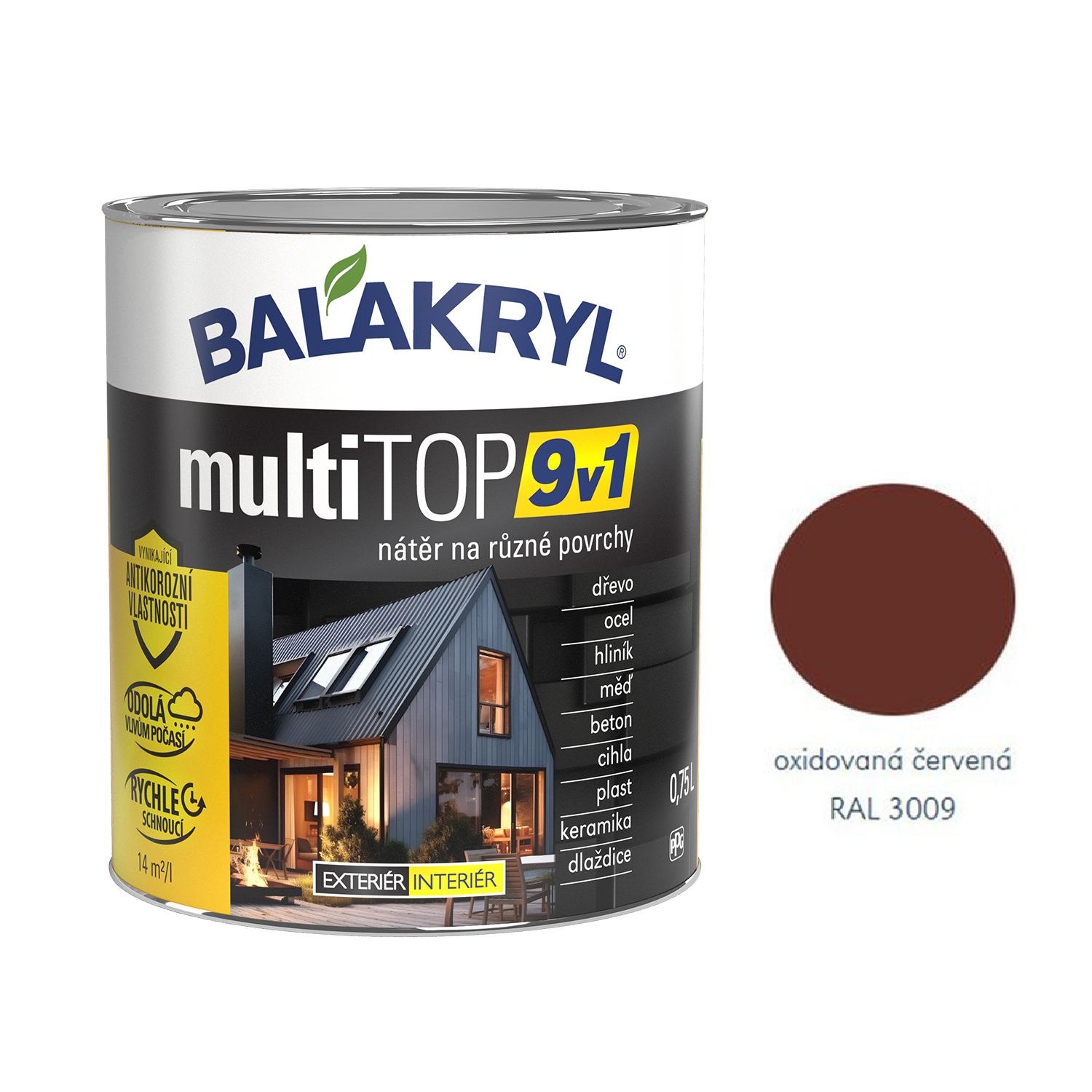 BALAKRYL multiTOP 9v1 matná antikorozní akrylátová barva pro různé povrchy - oxidovaná červená