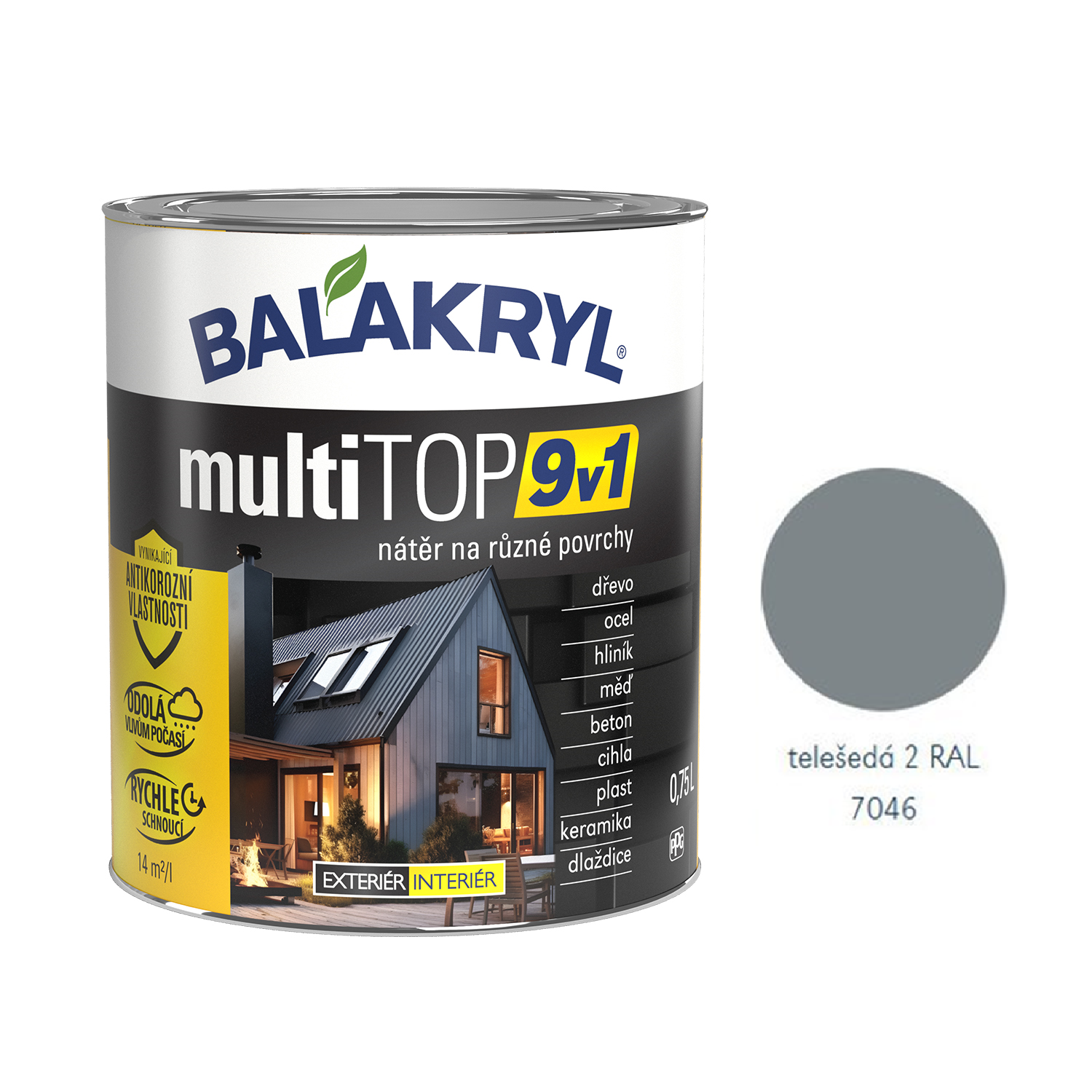BALAKRYL multiTOP 9v1 matná antikorozní akrylátová barva pro různé povrchy - telešedá 2