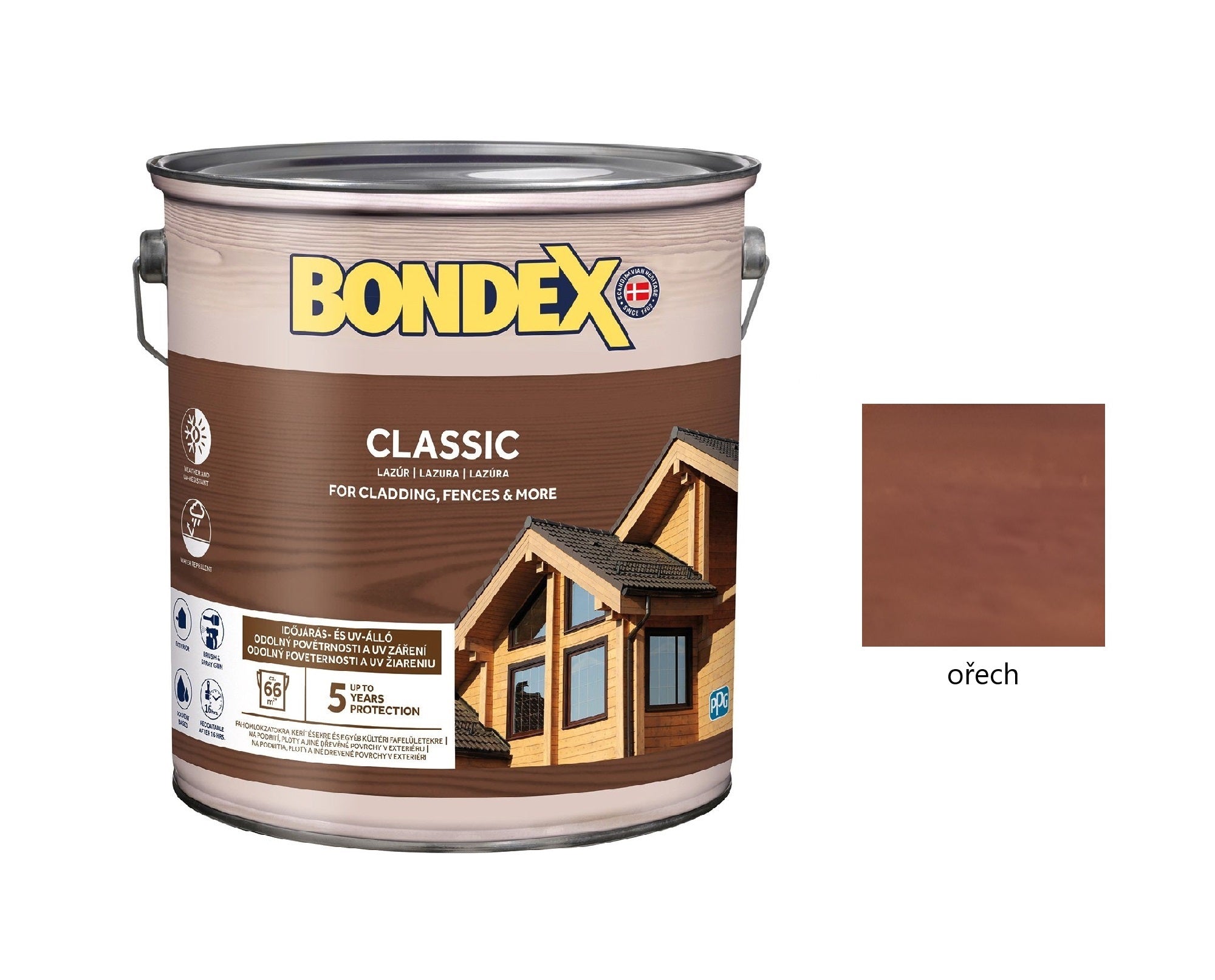 BONDEX CLASSIC tenkovrstvá syntetická lazura na dřevo exteriér ořech 5 l