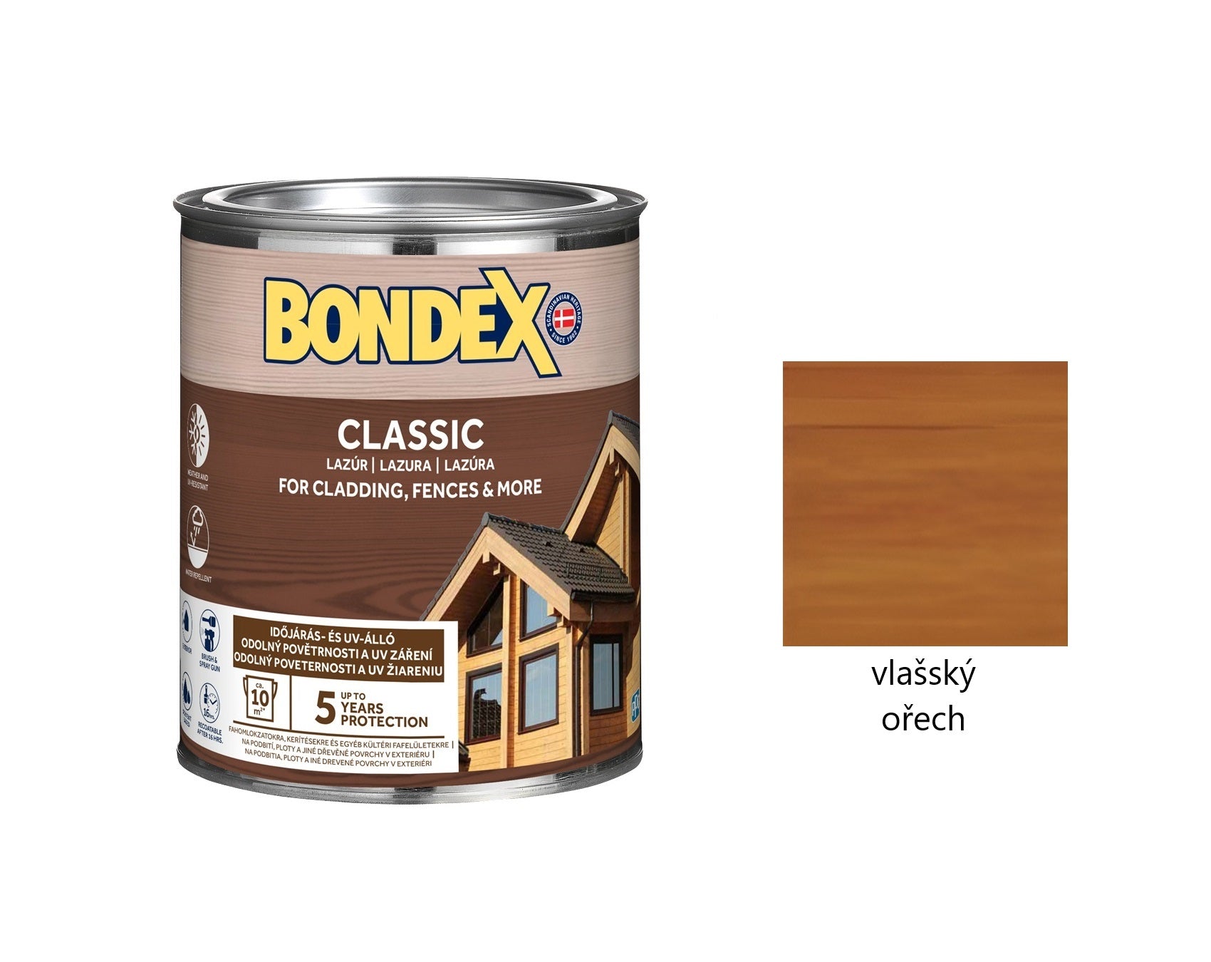 BONDEX CLASSIC tenkovrstvá syntetická lazura na dřevo exteriér vlašský ořech 0,75 l