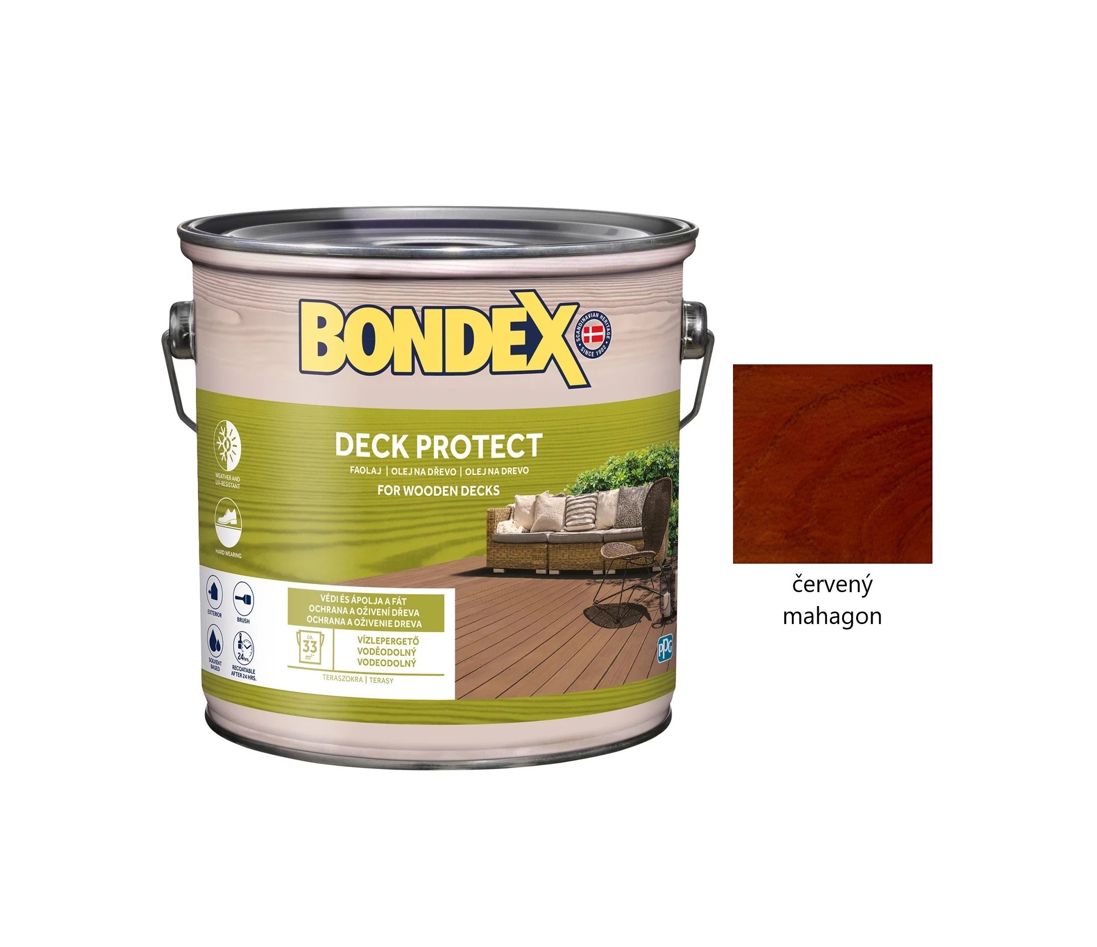 BONDEX DECK PROTECT syntetický napouštěcí olej na dřevo exteriér červený mahagon 2,5 l
