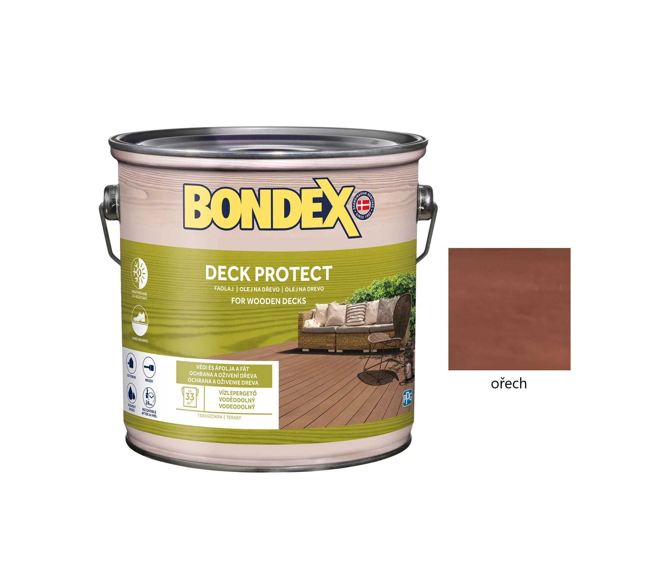 BONDEX DECK PROTECT syntetický napouštěcí olej na dřevo exteriér ořech 2,5 l