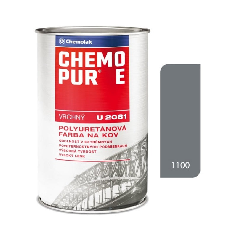 Chemolak CHEMOPUR E U 2081 vrchní polyuretanová dvousložková lesklá barva na kov - 1100 - šedá střední