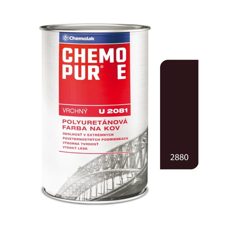 Chemolak CHEMOPUR E U 2081 vrchní polyuretanová dvousložková lesklá barva na kov - 2880 - Hnědá kaštanová
