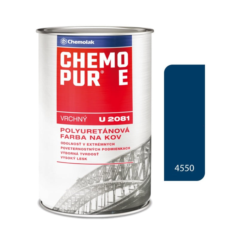 Chemolak CHEMOPUR E U 2081 vrchní polyuretanová dvousložková lesklá barva na kov - 4550 - Návěstní modrá