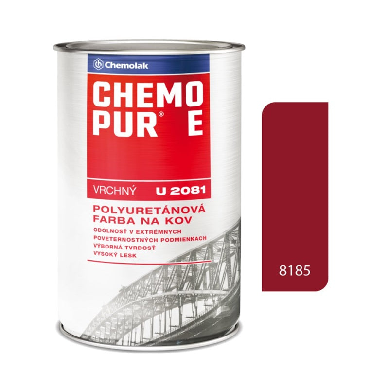 Chemolak CHEMOPUR E U 2081 vrchní polyuretanová dvousložková lesklá barva na kov - 8185 - Červená