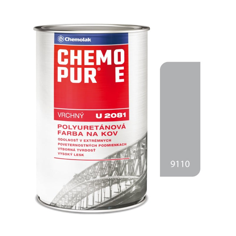 Chemolak CHEMOPUR E U 2081 vrchní polyuretanová dvousložková lesklá barva na kov - 9110 - Hliníková