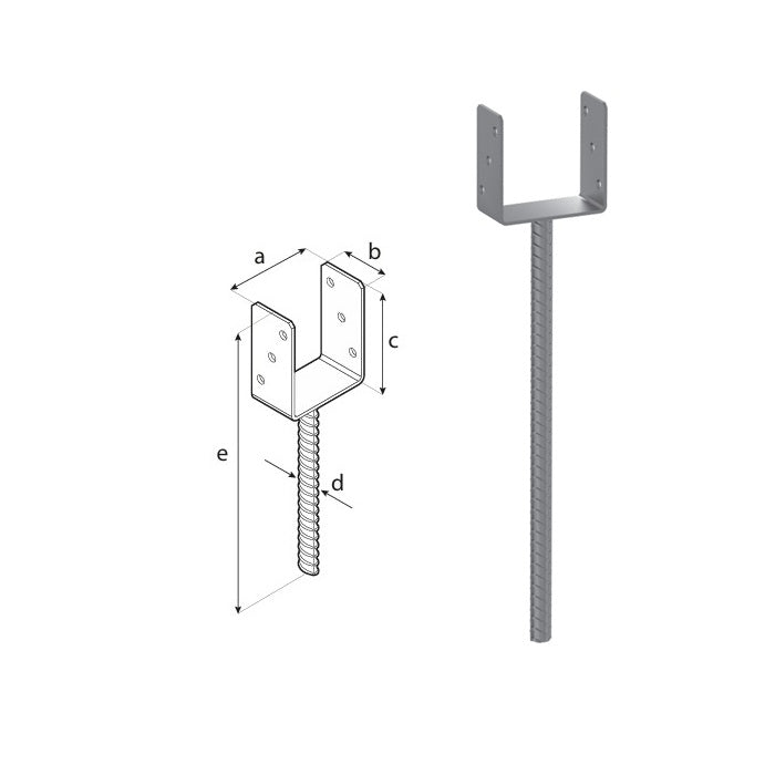 DOMAX PS 500 zapuštěná patka sloupku typu U na dlouhé tyči 90