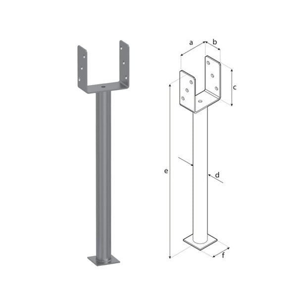DOMAX PS R500 zapuštěná patka sloupku typu U s dlouhou trubkou (ZNO) 90