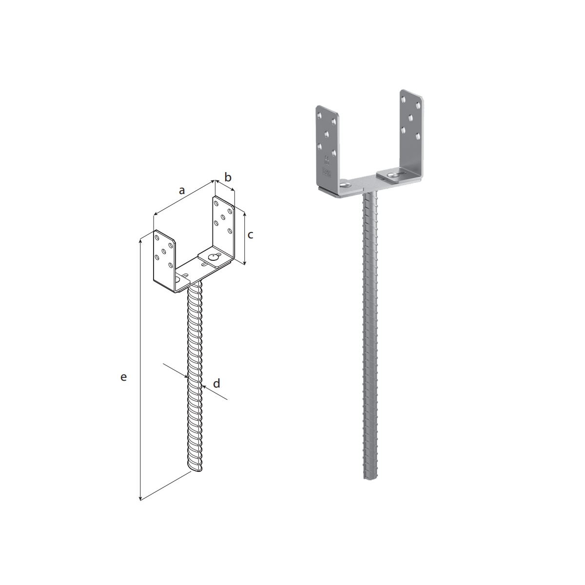 DOMAX PSRU 60-200 500 zapuštěná patka sloupku typu U nastavitelná technické parametry