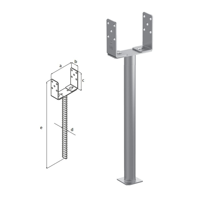 DOMAX PSRU 60-200 R500 zapuštěná patka sloupku typu U nastavitelná 0-200