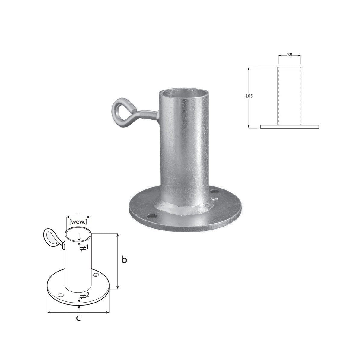 DOMAX PDP zašroubovací patka sloupku s kruhovou základnou slunečníková (ZNG) 100
