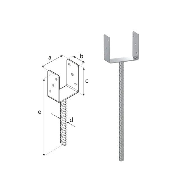 DOMAX PS 500 zapuštěná patka sloupku typu U na dlouhé tyči (ZNO) 140