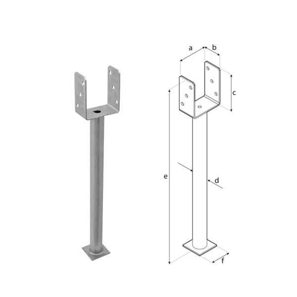 DOMAX PS R500 zapuštěná patka sloupku typu U s dlouhou trubkou ZNO 100