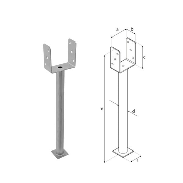 DOMAX PS R500 zapuštěná patka sloupku typu U s dlouhou trubkou ZNO 120