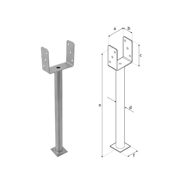 DOMAX PS R500 zapuštěná patka sloupku typu U s dlouhou trubkou ZNO 140