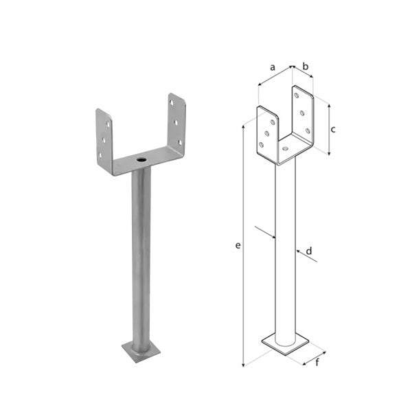 DOMAX PS R500 zapuštěná patka sloupku typu U s dlouhou trubkou (ZNO) 160