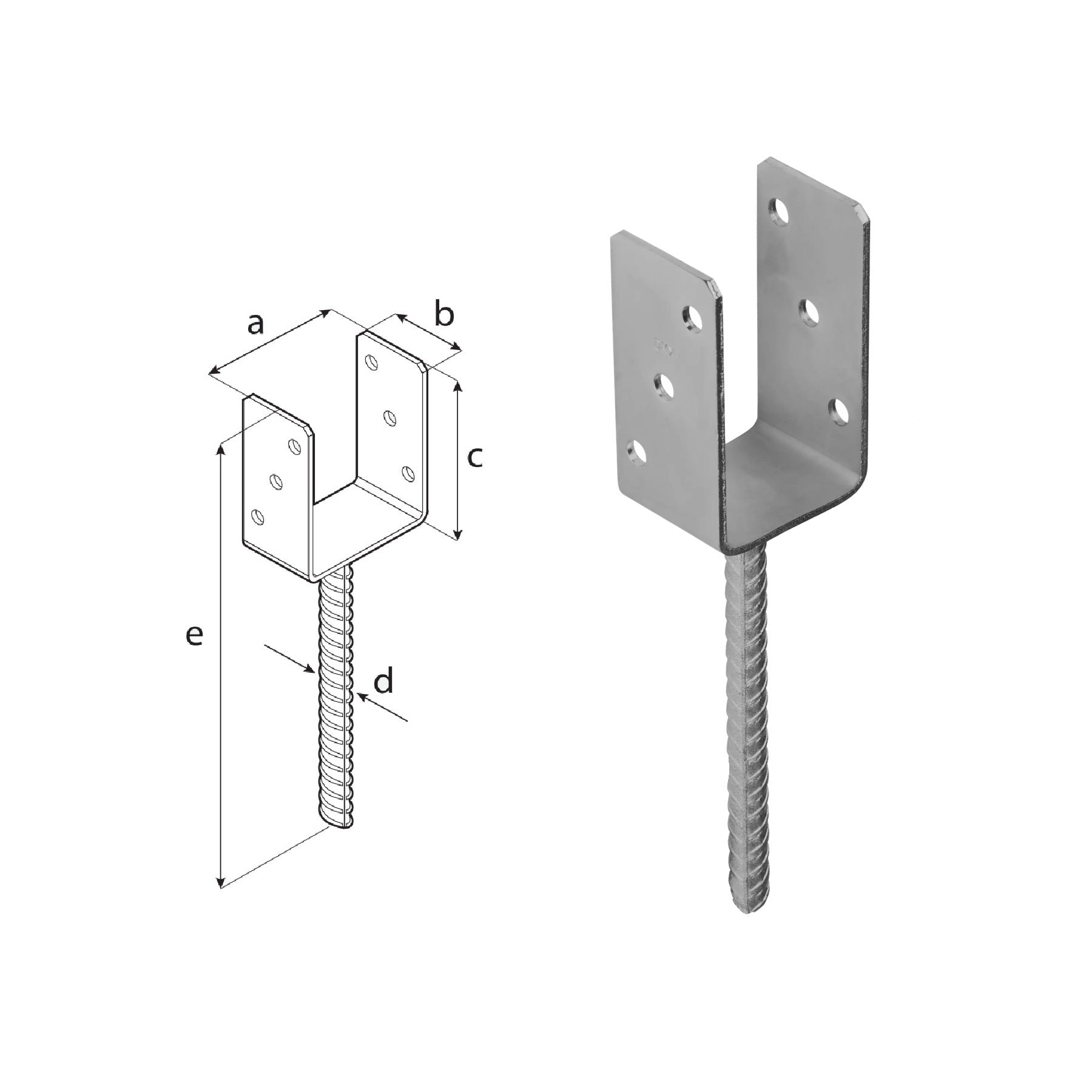 DOMAX PS zapuštěná patka sloupku typu U žárový zinek (ZNO) 70