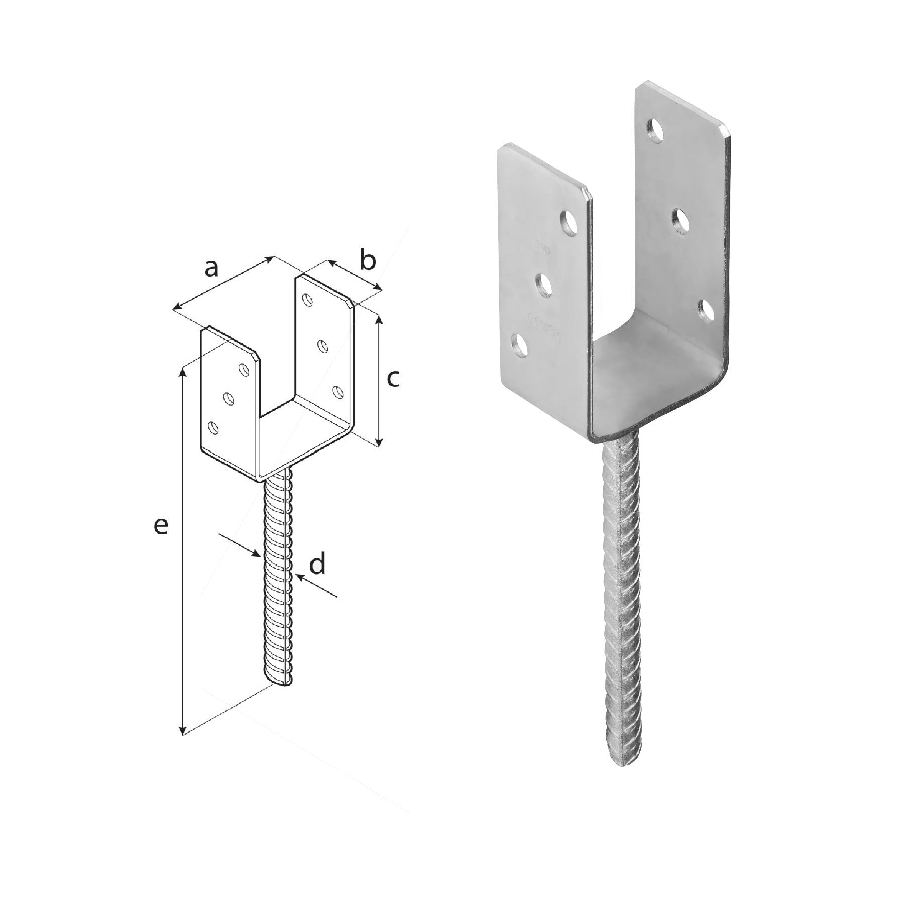 DOMAX PS zapuštěná patka sloupku typu U žárový zinek (ZNO) 75