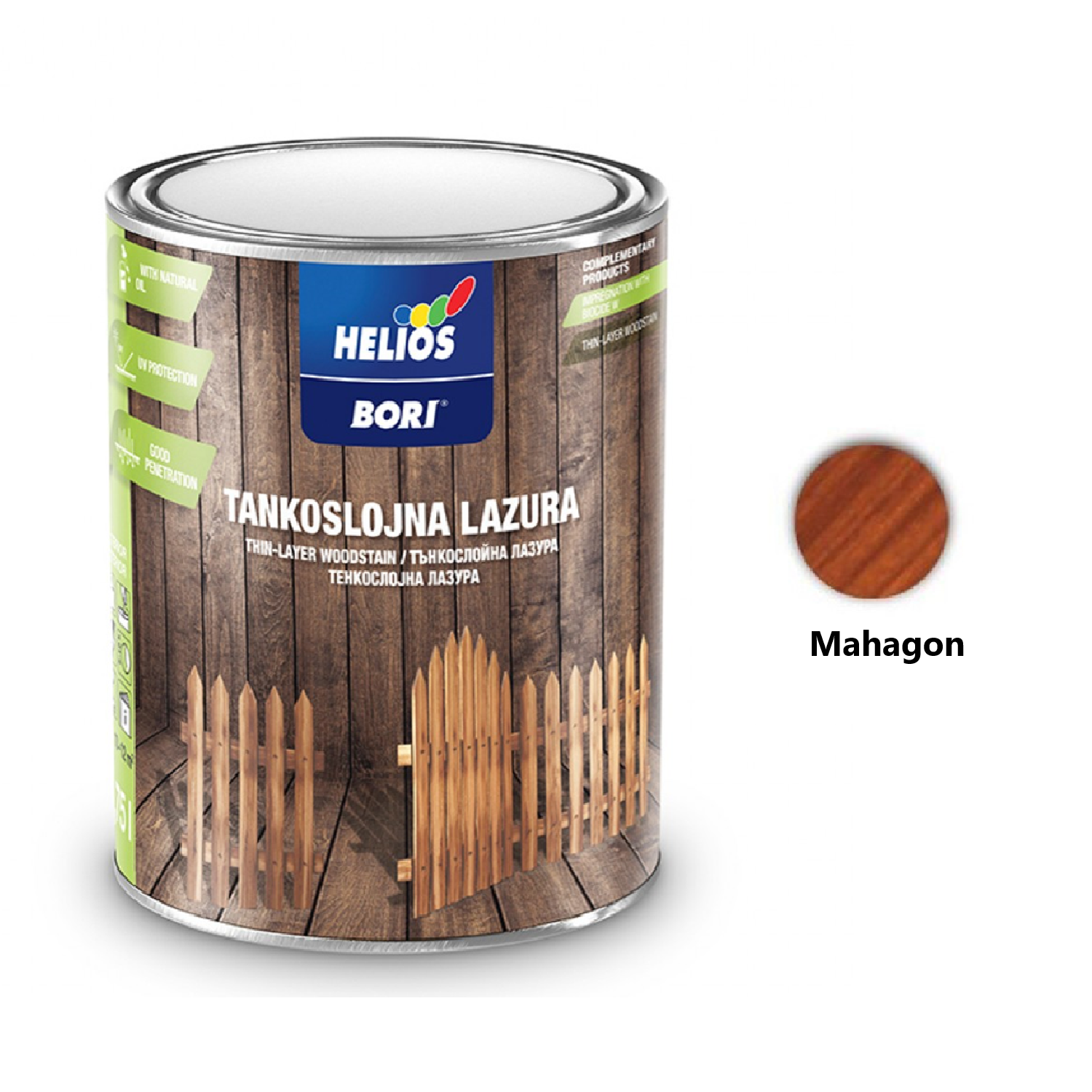 HELIOS BORI Tenkovrstvá lazura na dřevo - mahagon