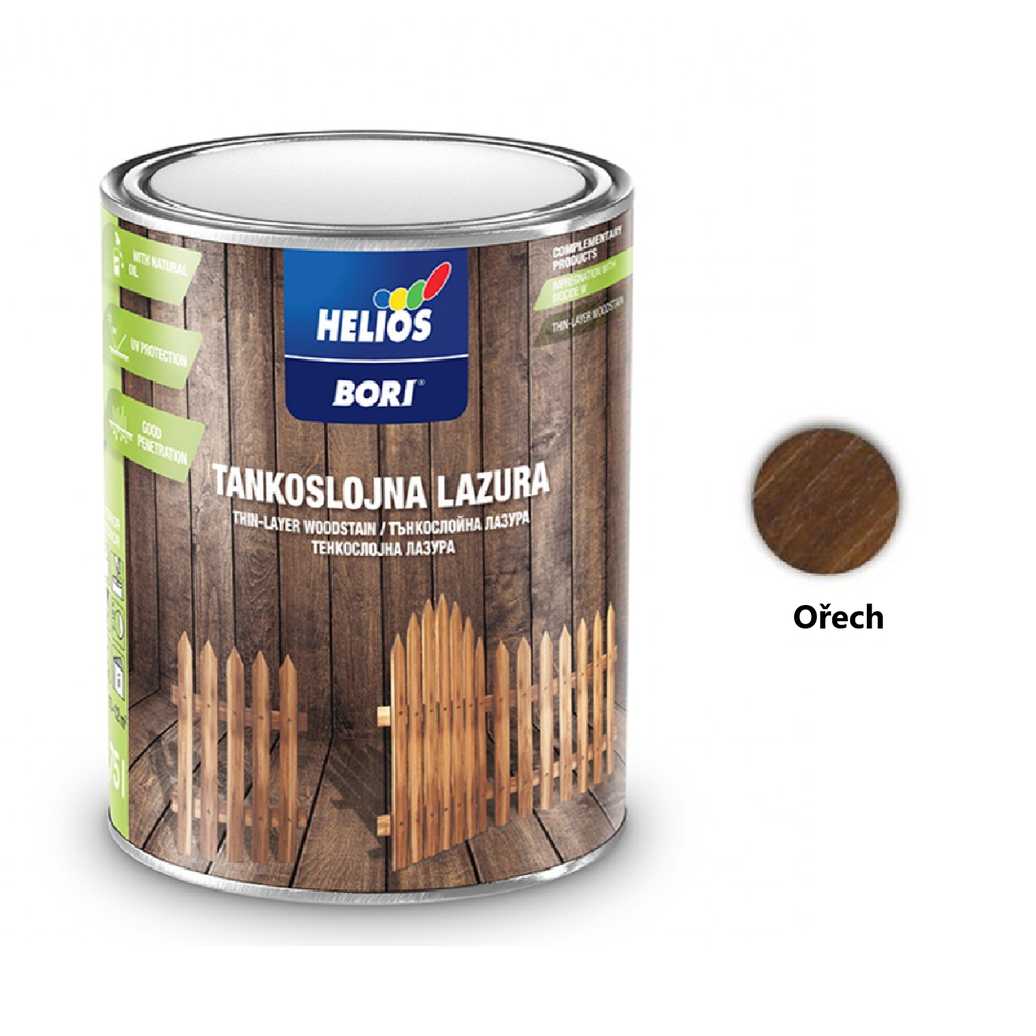 HELIOS BORI Tenkovrstvá lazura na dřevo - ořech