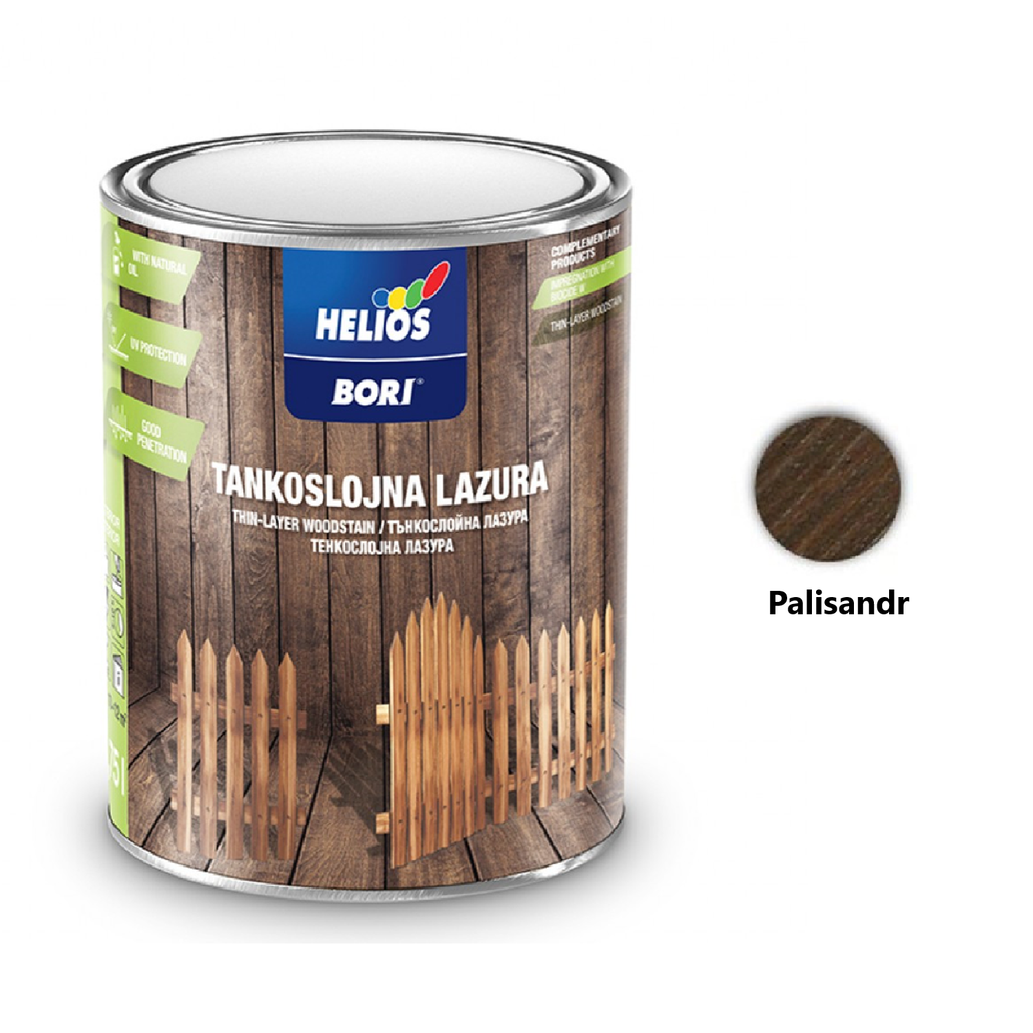 HELIOS BORI Tenkovrstvá lazura na dřevo   - palisandr