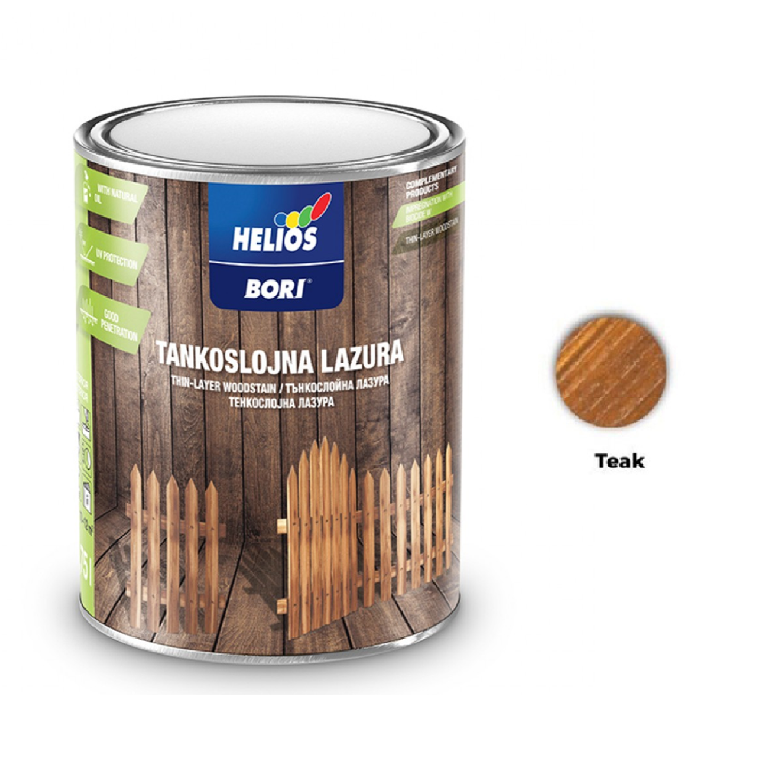 HELIOS BORI Tenkovrstvá lazura na dřevo - teak