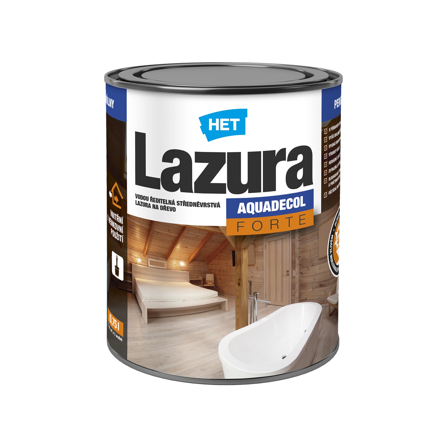 HET AQUADECOL Lazura FORTE středněvrstvá vodou ředitelná lazura na dřevo 0,75 l