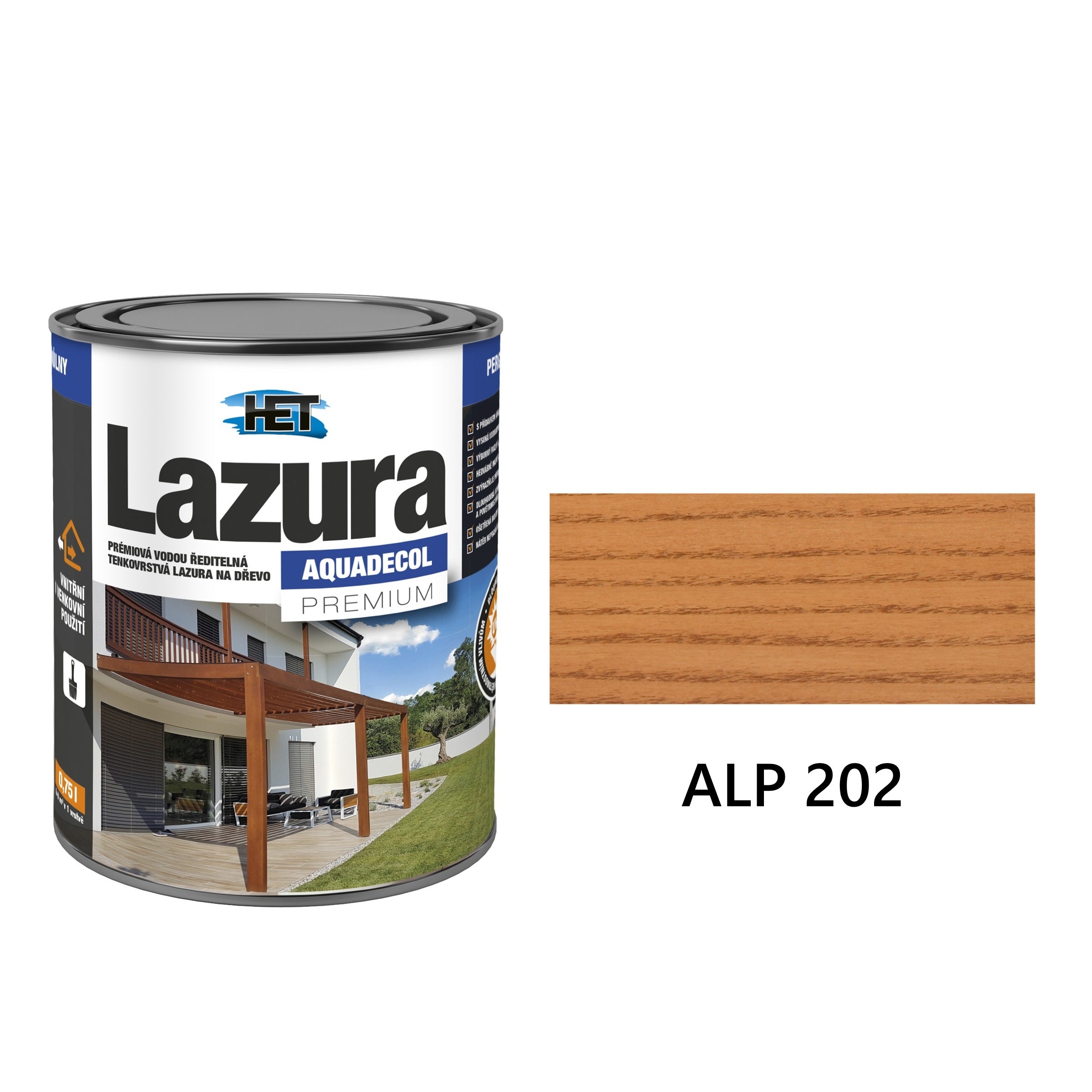 HET AQUADECOL Lazura PREMIUM vodou ředitelná tenkovrstvá lazura na dřevo ALP 202