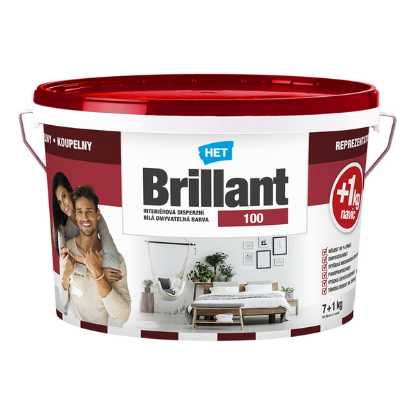 HET Brillant 100 interiérová disperzní omyvatelná barva na zeď 7 kg + 1 kg