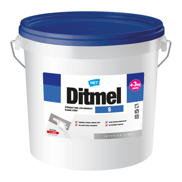 HET Ditmel S bílý stěrkový tmel pro plošné nanášení v interiérech 15 kg + 3 kg zdarma