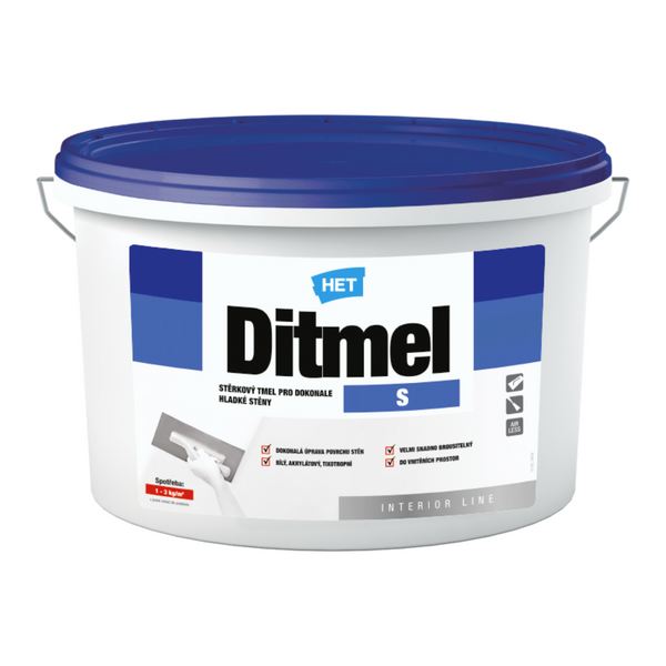 HET Ditmel S bílý stěrkový tmel pro plošné nanášení v interiérech 7 kg