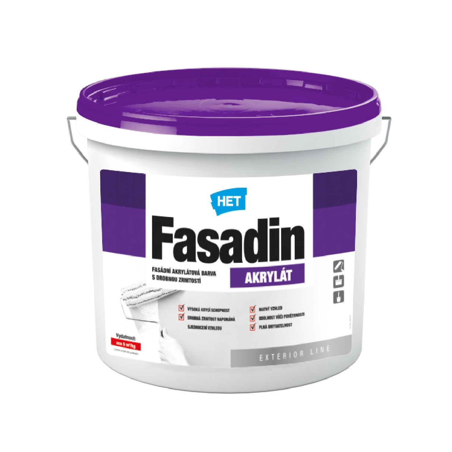 HET Fasadin bílá akrylátová omyvatelná fasádní barva 3 kg