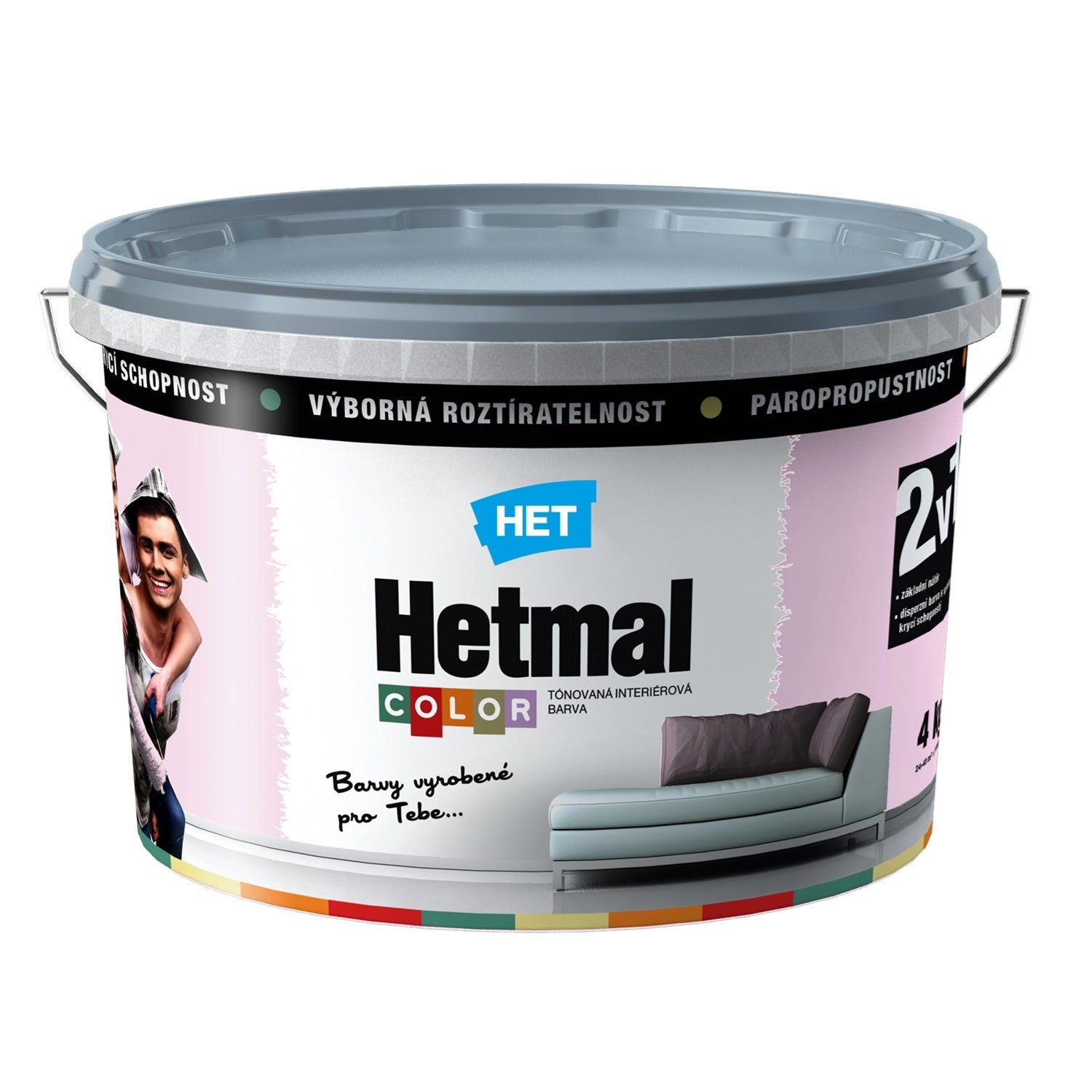 HET Hetmal COLOR otěruvzdorná interiérová akrylátová barva na zeď HL 0313 - fialová Veronika 4 kg