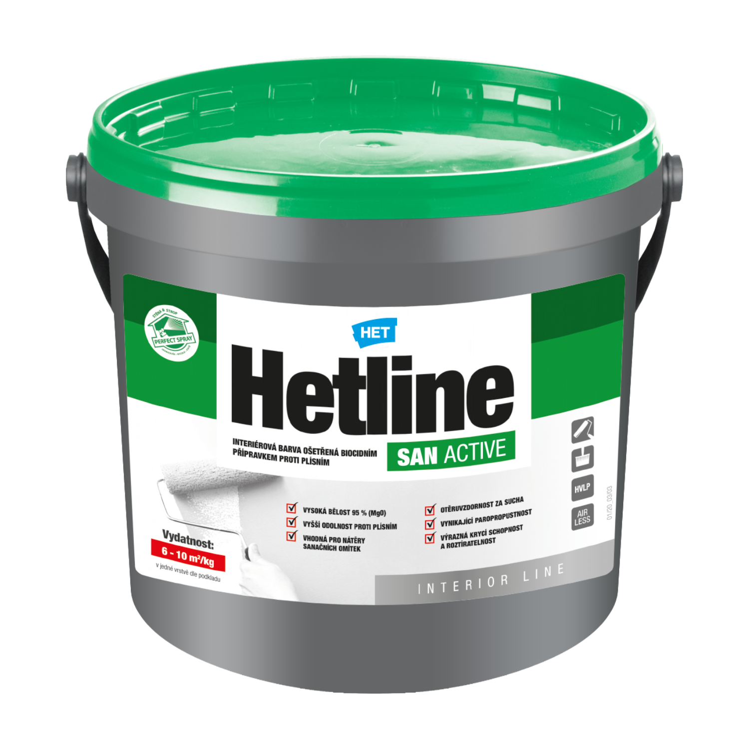 HET Hetline SAN ACTIVE interiérová bílá protiplísňová barva na zeď 1,5 kg