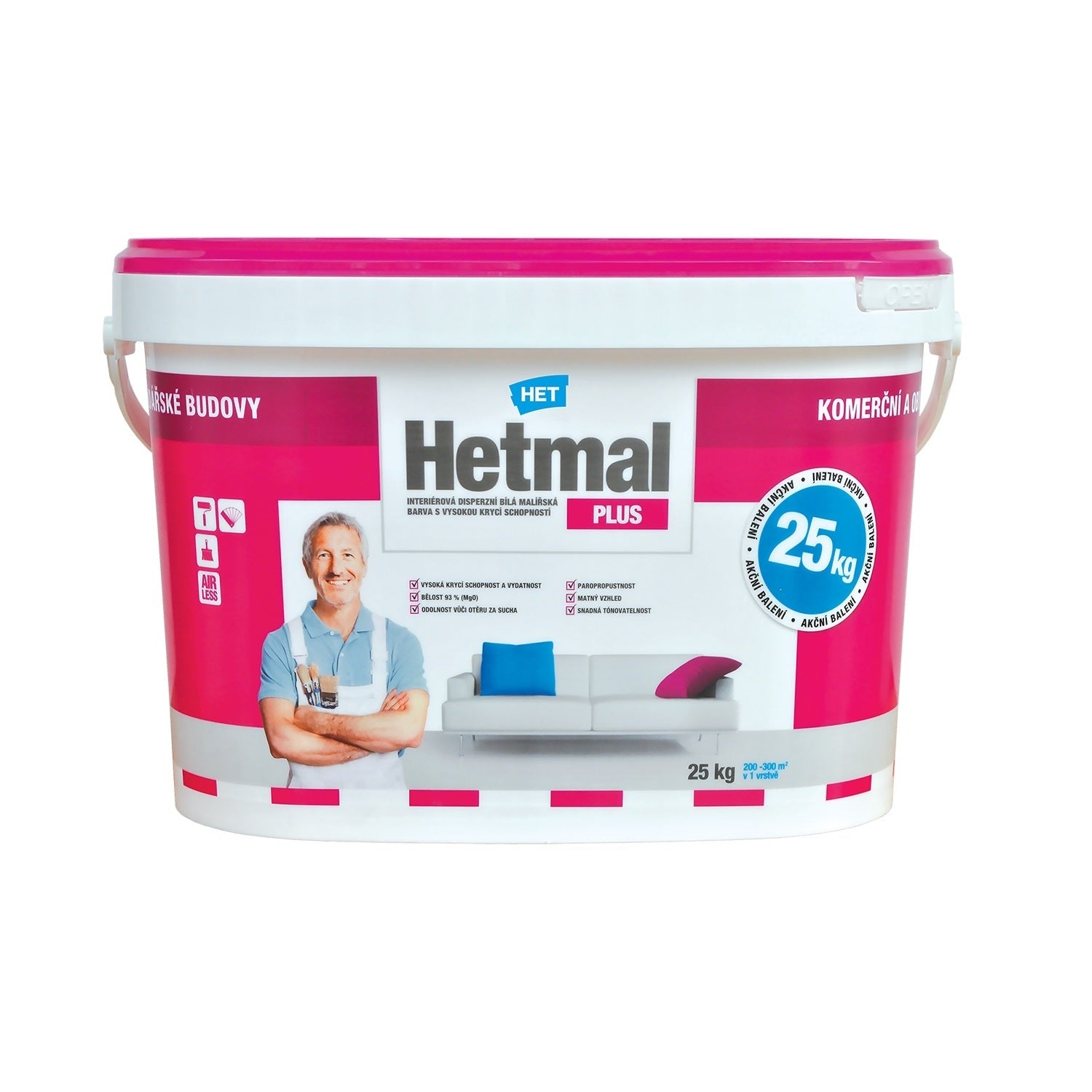 HET Hetmal PLUS interiérová otěruvzdorná bílá barva na zeď 25 kg