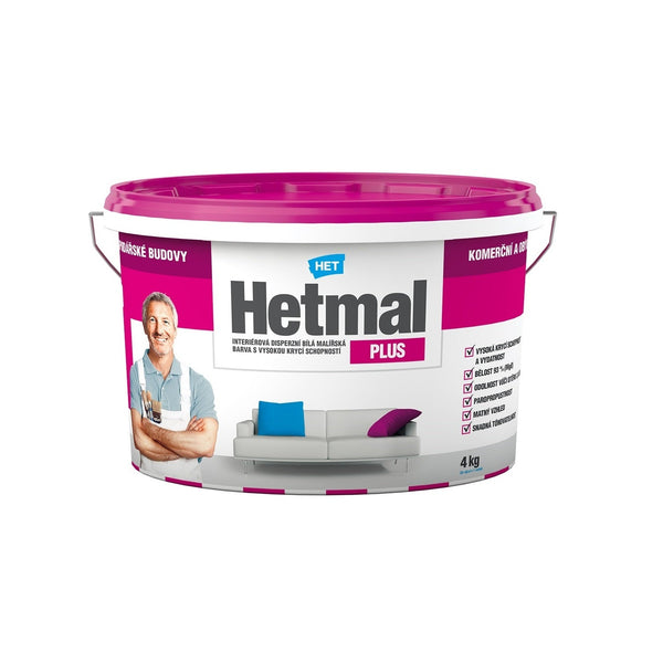 HET Hetmal PLUS interiérová otěruvzdorná bílá barva na zeď 4 kg